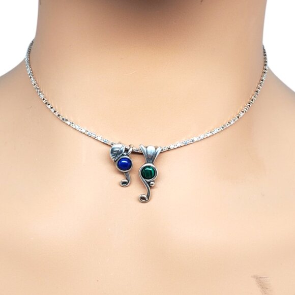 Set Of 2 Carolyn Pollack Sterling Silver Lapis Lazuli/Malachite Pendants #19695 - Picture 9 of 9